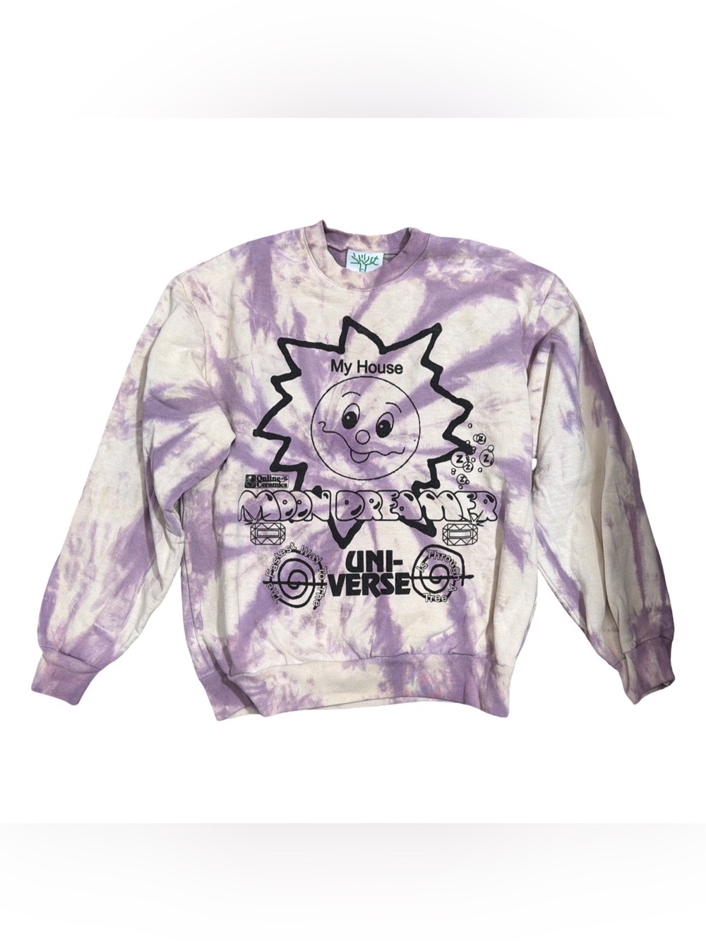 Online Ceramics • Purple Cream Tie Dye Moon Dreamer Crewneck Sweatshirt Unisex M